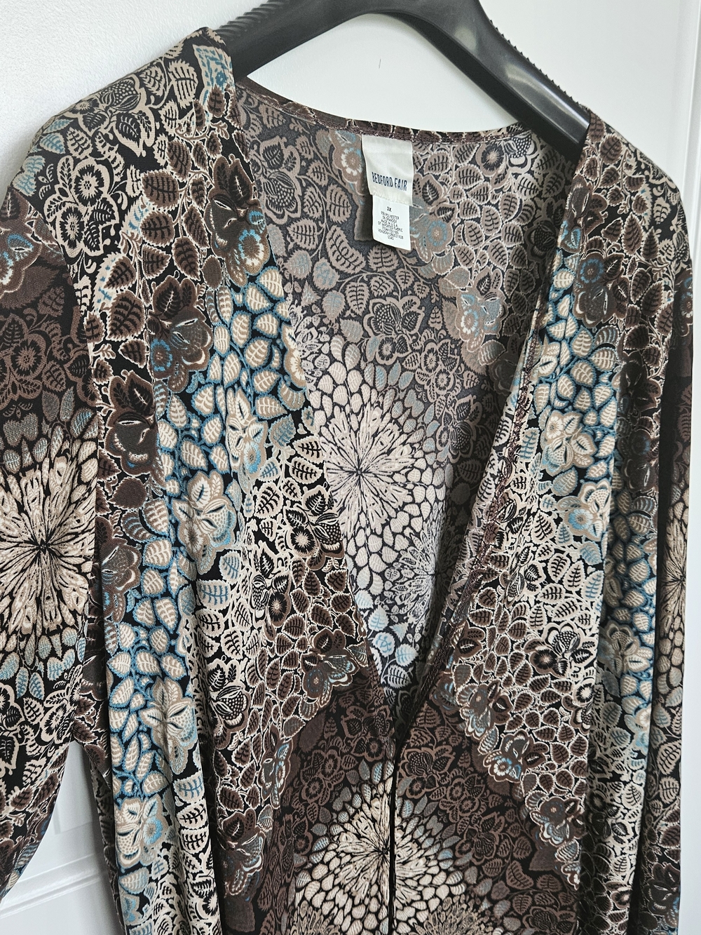 Vintage Bedford Fair Women's Plus Size 2X Brown And Teal Floral Cardigan